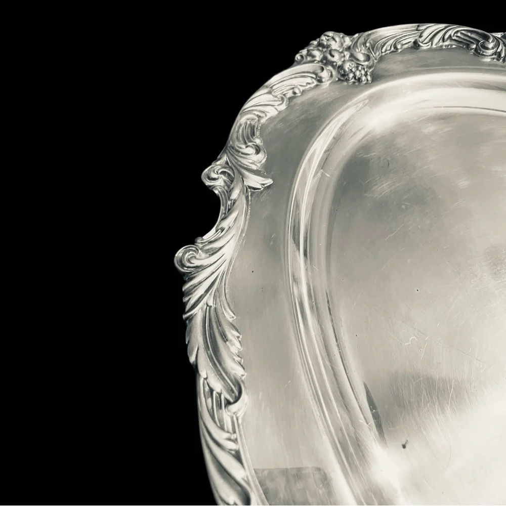 VINTAGE REED & BARTON KING FRANCIS 1676 PATTERN 19" SILVER PLATE. OVAL PLATTER - Picture 5 of 13